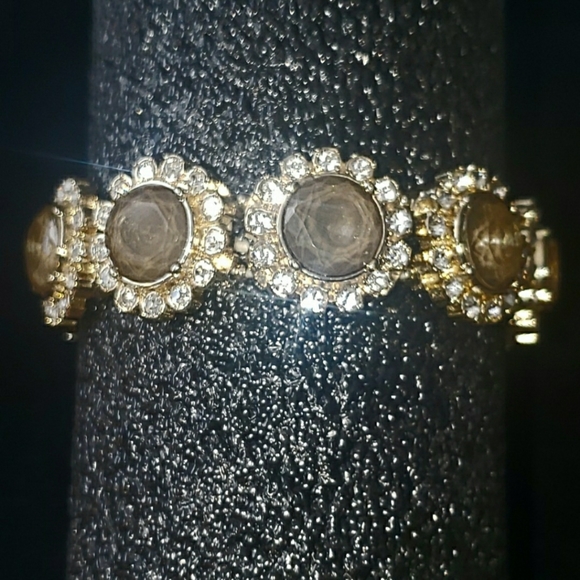Gold Tone Stretch Bracelet Cabochons & Rhinestones - Picture 11 of 11